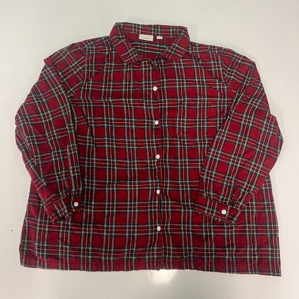 LL Bean Womens Flannel Shirt Plus 3X Red Tartan Plaid Long Sleeve Button Up